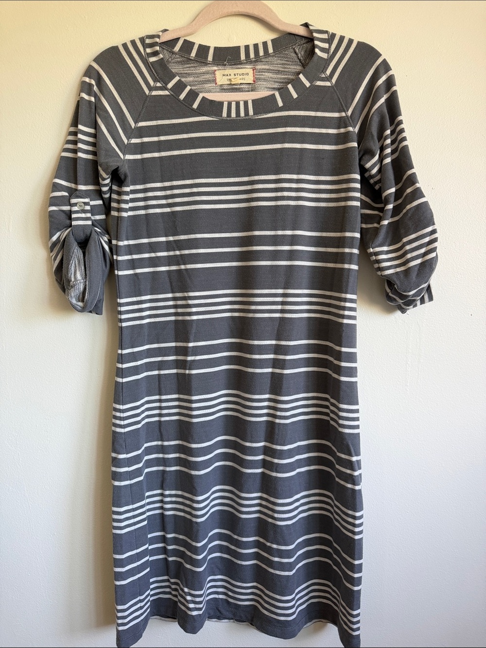 Max Studio Gray & White Striped Midi Dress